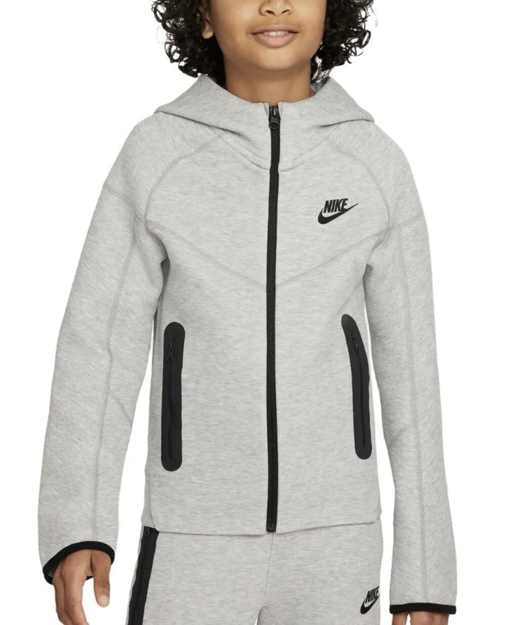 Nike Unisex Kid's S Heather Gray Tech Fleece Full-Zip Hooded Sweatshirt U6-16